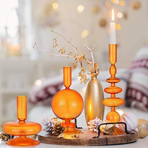 Rtteri 3 Pcs Iridescent Glass Candlestick Holders Taper Candle, Brown - Image 4