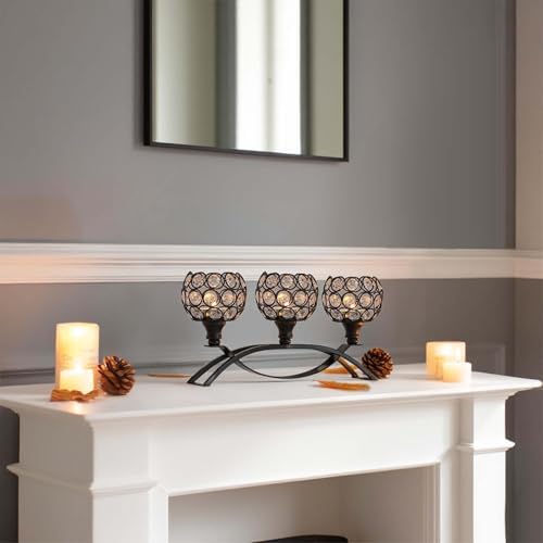 Crystal Tealight Candle Holder Centerpiece Home Decorative Candlestick Holder Elegant Table Centerpiece Home Decor Wedding Party Anniversary (Black, 3 Arm of 4 Pcs) - Image 4