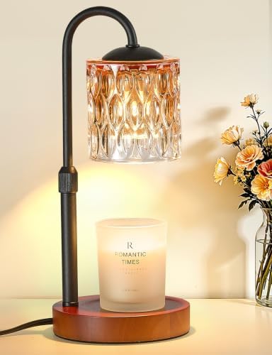 Briever Dimmable Candle Warmer Lamp with Timer, Height Adjustable Electric Candle Wax Warmer, Birthday Gifts for Women Mom, House Warming Gifts New Home Decor, Solid Wood Base, Walnut Amber by Briever
