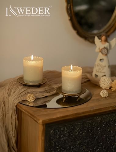 Gold Pillar Candle Holder: 4.6" Cast Iron Candle Tray and Plate - Image 5