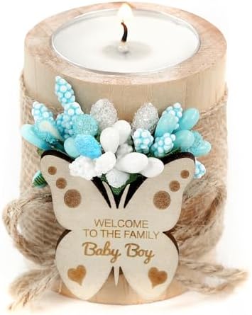 10 Piece Wooden Butterfly Tealight Candle Holder for Baby Shower Favor for Guests, Baby Boy Christening Return Gifts, Baby Boy Gender Reveal Gifts, Christening Party Gift for Guests.(Blue) by JusFavors