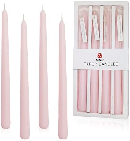 4 PCS Baby Pink Taper Candles - Rose Scented Candles - 10 inch Tall Candles for Holiday Valentine's Wedding Celebration Home Decor by XINAOBAOLUO