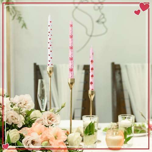 Nuanchu 12 Pcs Galentine's Day Taper Candles Valentines Heart Bow Pink Spiral Candle Sticks Real Wax for Valentines Day Bridal Shower Wedding Anniversary Birthday Dinner Table Home Decor - Image 6