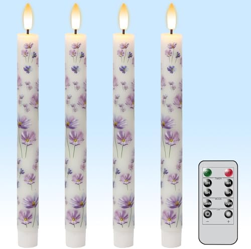 Purple Flower Flameless Taper Candles Battery Operated with Remote Timer by KunSwennLife