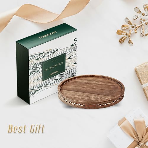 Farmhouse Decorative Round Tray, 11.81 Inch, Versatile Centerpiece Tray for Coffee Table Kitchen Living Room Bathroom, Home Decor Accent Rustic + Stripes - Image 6