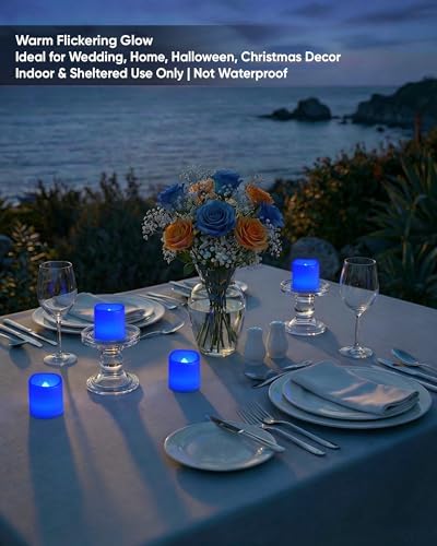 Homemory 24 Pack Blue Flameless Flickering LED Votive Tealights Candles - Image 7