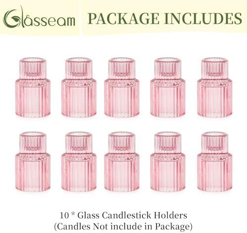 Glasseam Taper Candle Holders Bulk: 10 Pcs Small Candlestick for Valentine - Image 7