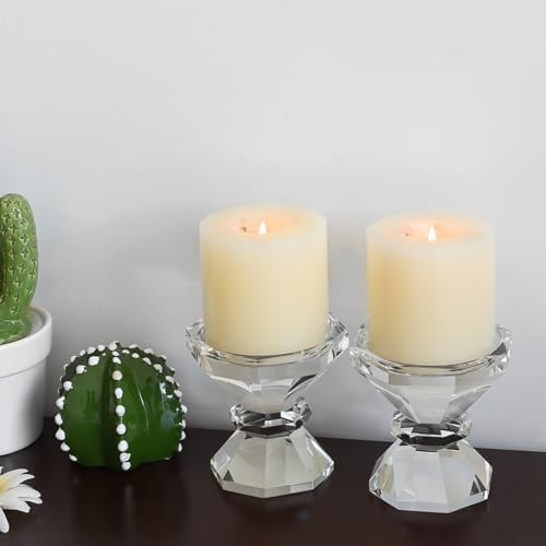Crystal Candle Holders, Pillar Candlestick Set of 2, Modern Elegant Tall Crystal Candlesticks for Wedding Centerpieces, Christmas, Dining Table, Home, Party Decor - Image 4