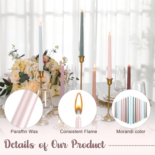 Nuanchu 24 Pcs Morandi Taper Candles, 10 Inch Tapered Smokeless - Image 3
