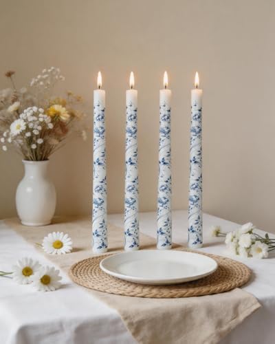 MAITREYA Chinoiserie Taper Candles Blue and White Chinoiserie Decor Candlesticks for Wedding Party Home Table Centerpiece Christmas Halloween Gifts-10Inch,4 Pcs,Peony - Image 6
