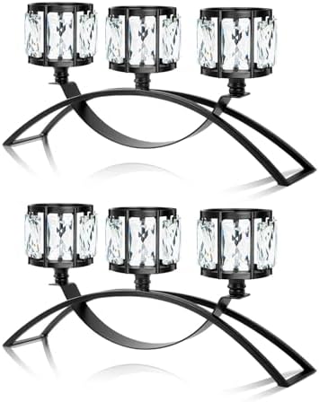 3 Arms Crystal Candle Holders, Arch Candlestick Table Candelabras Centerpieces for Wedding, Dinning Room, Cabinet Ornaments, Home Decoration， Gift (Black, 2 Pcs-3 Arm Arched) by kehail
