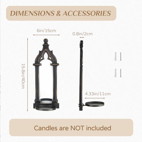 Black Gothic Candle Sconces Set of 2 with Real Mirror - Image 3