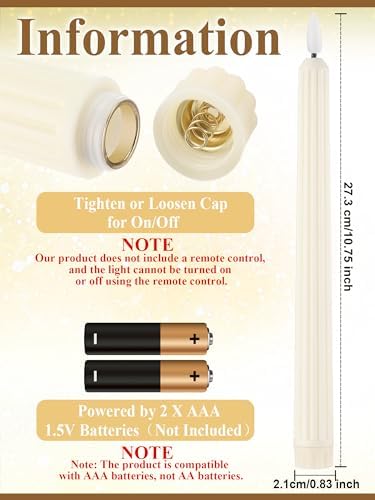 Treela Battery Operated LED Taper Candles,Roman Column,11 Inch,Ivory - Image 2