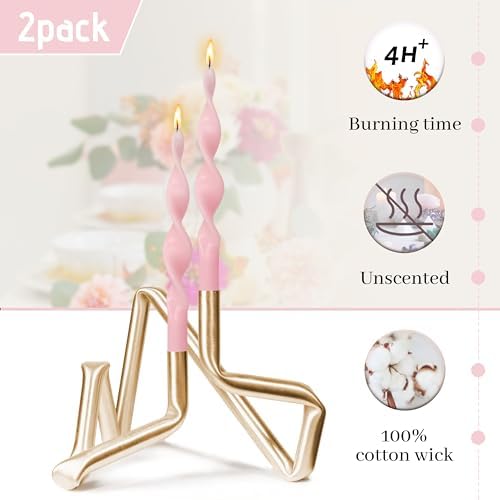 Smokeless Pink Spiral Taper Candle Handmade Unscented Taper Candlesticks 10 Inch Long Twisted Candles for Candlelight Dinner Decor Wedding Women Gifts 2 Pcs - Image 3