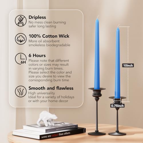 New Burning Formula Unscented Dripless 10-Inch Taper Candles Set of 12 - Light Blue, for Wedding, Dinner - Smokeless, Long Burning - Hand Poured, Colored Tall Candlesticks - Azul Claro - Image 2