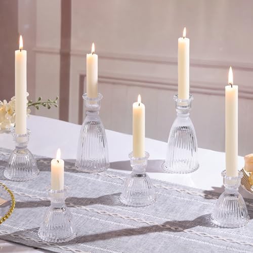 6 Pcs Clear Glass Candlestick Holders (3.5"/6", Assorted)- Tall Taper Candle Holders with Vintage Design, Candle Stick Holders in Bulk for Party Decorations, Glass Candle Holder for Tapered Candles - Image 6