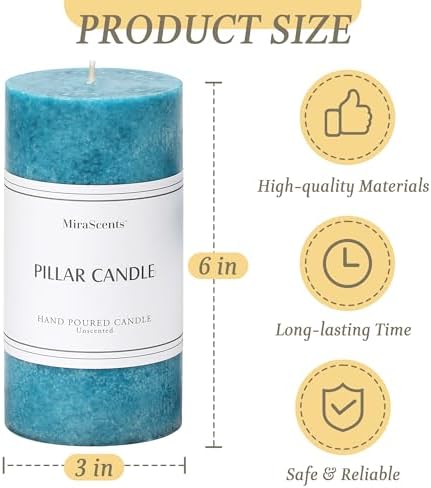 3x6 Inch Blue Pillar Candles Set of 3, Hand-Poured Unscented Pillar Candle - Image 3