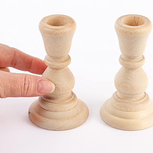 6 Unfinished Natural Wood Candle Sticks – 4" Wooden Taper Holders - Image 4