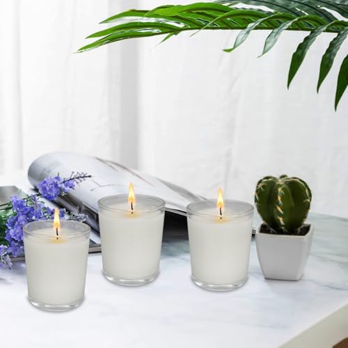 72 Pack White Unscented Clear Glass Filled Votive Candles, Hand Poured Wax Candle Ideal Gifts for Aromatherapy Spa Weddings Birthdays Holidays Party - Image 6