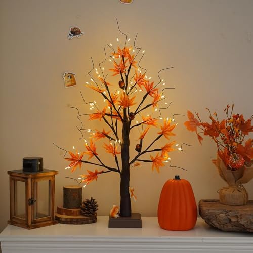 PXBJIUYA Artificial Fall Lighted Maple Tree 72 LED Thanksgiving Decorations - Image 2