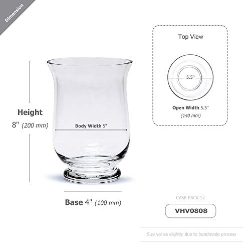 WGV Unique Bouquet Vase Bulk, 5.5" W, 8" H, Clear Short Hurricane Glass Candle Holder, Floral Planter Terrarium, Home Wedding Event Decor, 12 Pieces (VHV0808) - Image 2