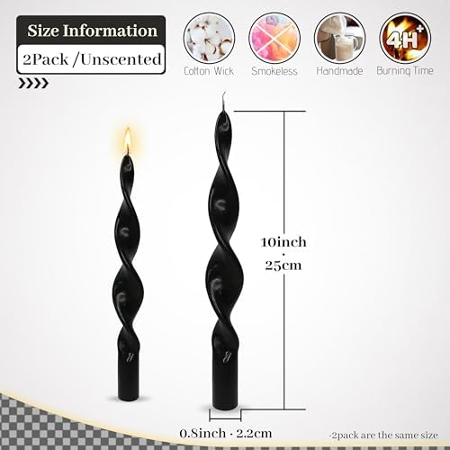 Black Spiral Taper Candles 10 Inch Long Candlesticks Unscented Twisted Candles Smokeless Swirl Candles for Home Holiday Decor - Image 5