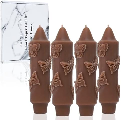 Short Taper Candle Brown CandleSticks Butterfly Dripless Mini Tapered Candles for Christmas Home Decor 6 inch Set of 4,Brown by LPUSA