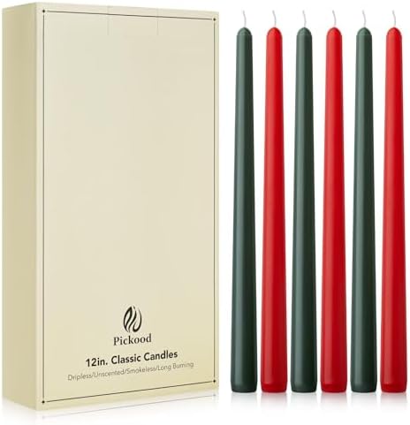12-Inch Tall Dripless Taper Candles Set of 12 - Red and Green Tapered Candles, Perfect for Christmas - Smokeless, Unscented, Long Burning - Hand Poured, Colored Tall Candlesticks - Christmas by Unknown