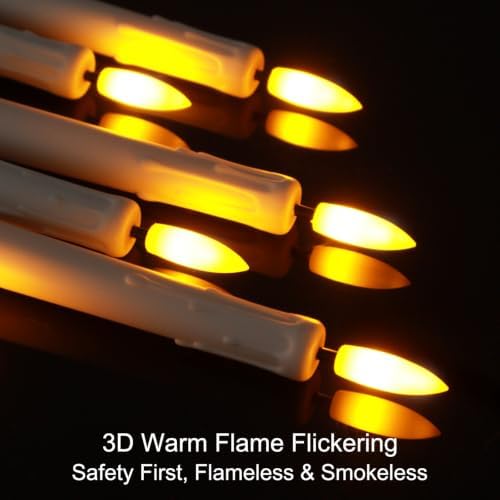 12 Pcs Flickering Flameless LED Taper Candles, Wedding Decor, White - Image 3