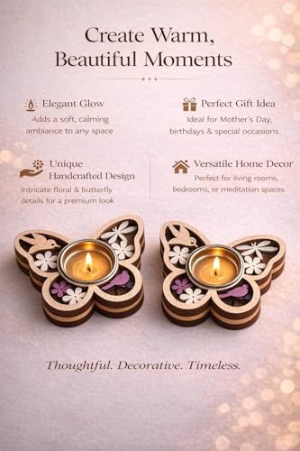 Wooden Tea Light Holder Set of 2 – Decorative Candle Tray, for Mom, Romantic Spa Décor, Home Candle Holder (Butterfly – Flutter Gracefully) - Image 2