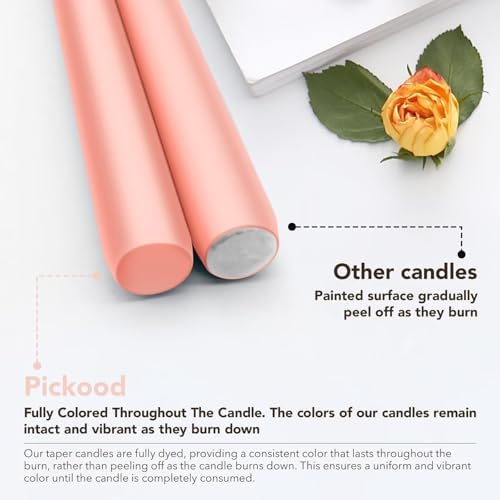 New Burning Formula Unscented Dripless 12-Inch Taper Candles Set of 12 - Pearl Blush, for Wedding, Dinner - Smokeless, Long Burning - Hand Poured, Colored Tall Candlesticks - Rubor Perla - Image 3