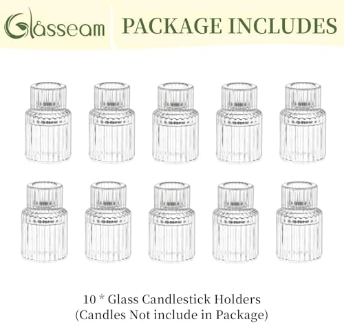 Glasseam Glass Taper Candle Holders 10Pcs Small Candlestick for Table Decor - Image 6