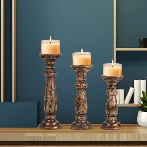 Homebia Design Pillar Candle Holder Set of 3 – 14, 12, 10 Inch – Natural - Image 2