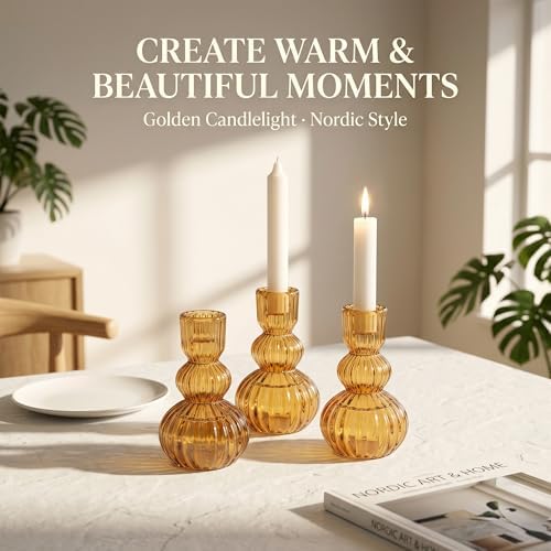 Glass Taper Ribbed Candle Holders Set of 8 - Image 5