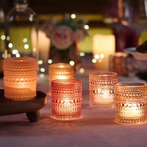 WDHODEC Pink Votive Candle Holders Set of 12 - Vintage Hobnail Glass Tealight Holders for Wedding, Valentine's, Party Table Centerpiece Decor - Image 5