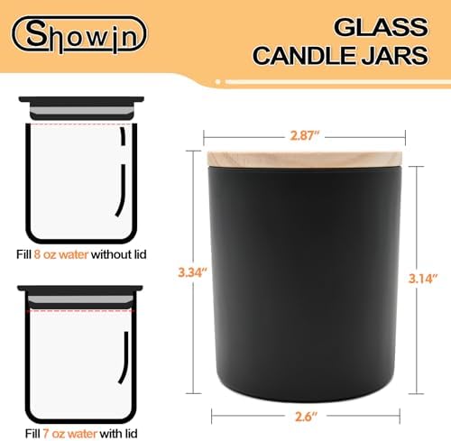 SHOWIN 8 OZ Thick Candle Jars for Making Candles 15 Pcs, Black Empty Jars with Wood Lids for Candle Making, Sample Container,Matte Black - Image 4
