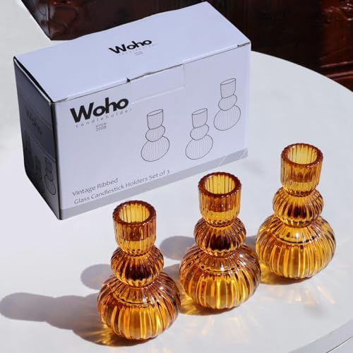 Woho Amber Candlestick Holders Set of 6 4.3" H for Thanksgiving/Fall Decor - Image 6