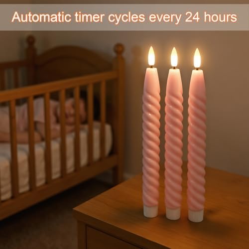 Pink Flameless Taper Candles Flickering with Remote Timer - Image 4