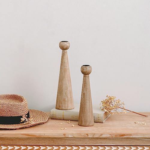 NIKKY HOME Wood Taper Candle Holders Set of 2, Farmhouse Tall Candle Stand Decorative Candlestick for Wedding Party Mantle Fireplace Dining Room Table Centerpieces Decor - Image 4