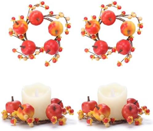 Daifunli 2 Pcs Fall Candle Rings Wreaths for Pillar 3.25 Inch Pumpkin Berry by Huiinen