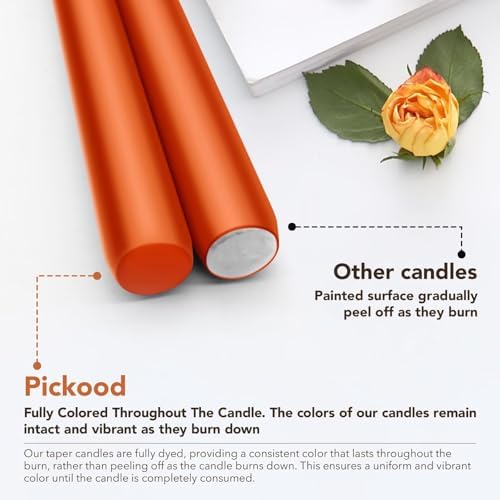 New Burning Formula Unscented Dripless 10-Inch Taper Candles Set of 12 - Burnt Orange, for Wedding, Dinner - Smokeless, Long Burning - Hand Poured, Colored Tall Candlesticks - Naranja Quemado - Image 3