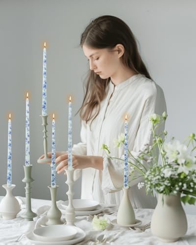 12inch Blue and White Porcelain Long Taper Candlesticks Chinoiserie Dripless Candle Decorations Unscented Taper Candles for Party Gift Home Decor-12 pcs - Image 5