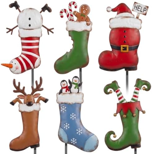 6 Pcs Christmas Stocking Garden Stakes Metal Planter Decor Outdoor by Shimeyao
