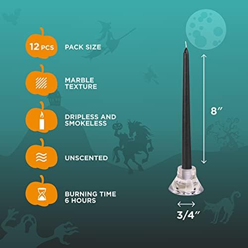 CANDWAX 8 inch Taper Candles Set of 12 - Halloween Candles - Black Candles - Image 3