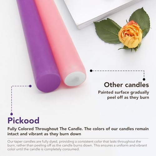 10-Inch Tall Dripless Advent Candles Set of 12, Tapered Candles, Perfect for Christmas - Smokeless, Unscented, Long Burning - Hand Poured, Colored Tall Candlesticks - Pink and Purple - Image 3