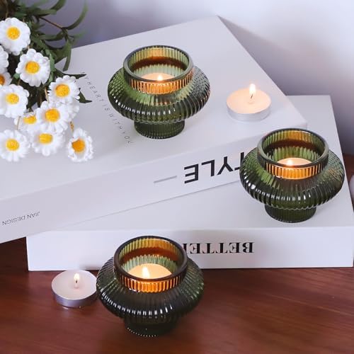 VOHO Green Taper Candle Holders Set of 6, Ribbed Glass Candlestick Holders - Image 3