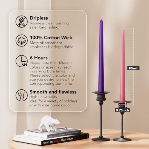 10-Inch Tall Dripless Advent Candles Set of 12, Tapered Candles, Perfect for Christmas - Smokeless, Unscented, Long Burning - Hand Poured, Colored Tall Candlesticks - Pink and Purple - Image 2