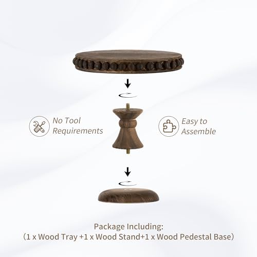 Hanobe Small Wood Cake Stand: Cupcake Pedestal Stand 8 inch Dessert Display Riser Distressed Rustic Round Cakes Holder Tray Vintage Beads Wooden Plate for Wedding Birthday Decor - Image 5