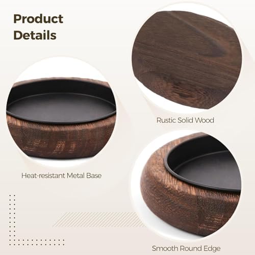 6 PCS Vintage Wood Candle Trays, 3.9 in Round Candle Holders for Pillar Candles, Elegant Black Inner Plastic Tray, Decorative Tray Riser for Home Decor, Coffee Tables, Bookshelves - Image 4