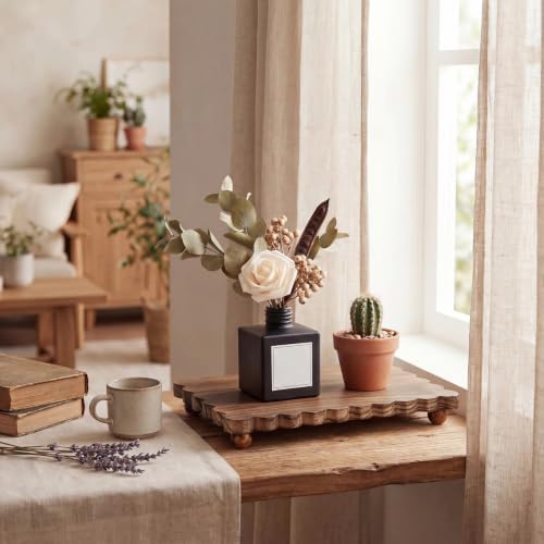 Yookeer Scalloped Wood Riser, Brown, 12'' X 7'' X 1.4'', Square - Image 3